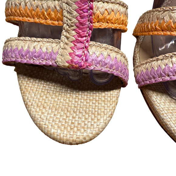 ANTONIO MELANI Gwindolin Women's 9 T-Strap Raffia Dress Sandals Pink Combo Shoes - Picture 11 of 16